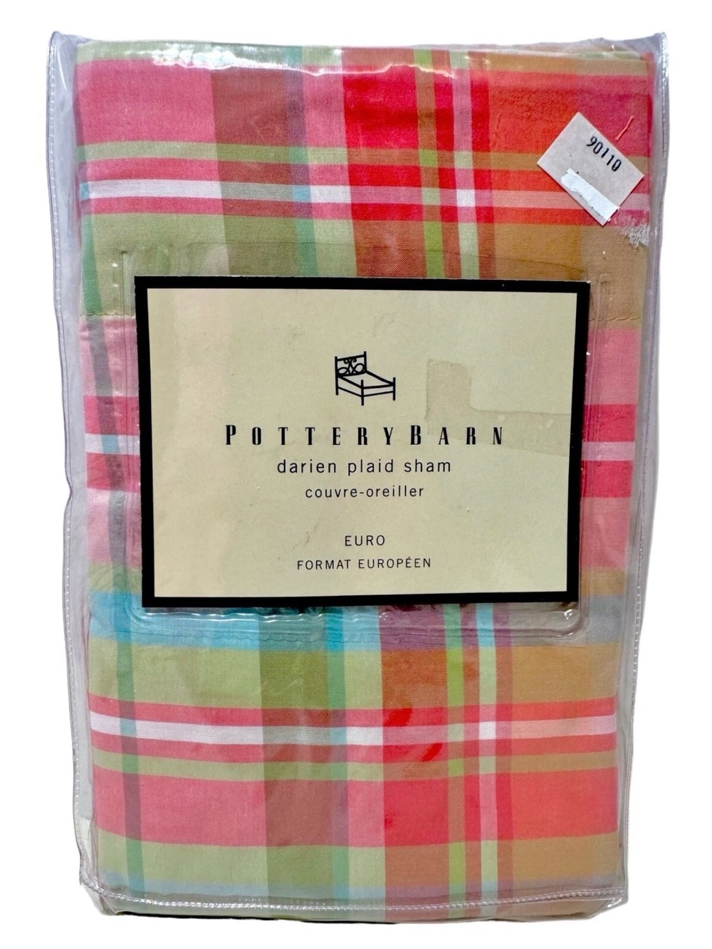 Pottery Barn Vintage Darien Plaid Euro Sham 100% Cotton Retired Pattern New